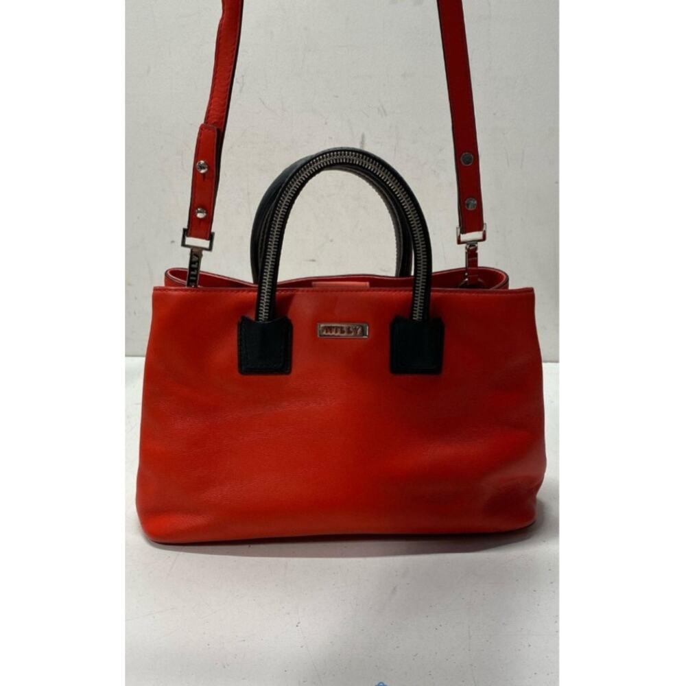 MILL STUDDED RED LEATHER CROSSBODY SATCHEL BAG - Picture 2 of 10
